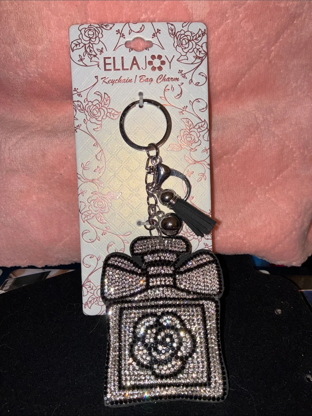 Ella Silver Rhinestone Perfume Bottle Keychain Bag Charm